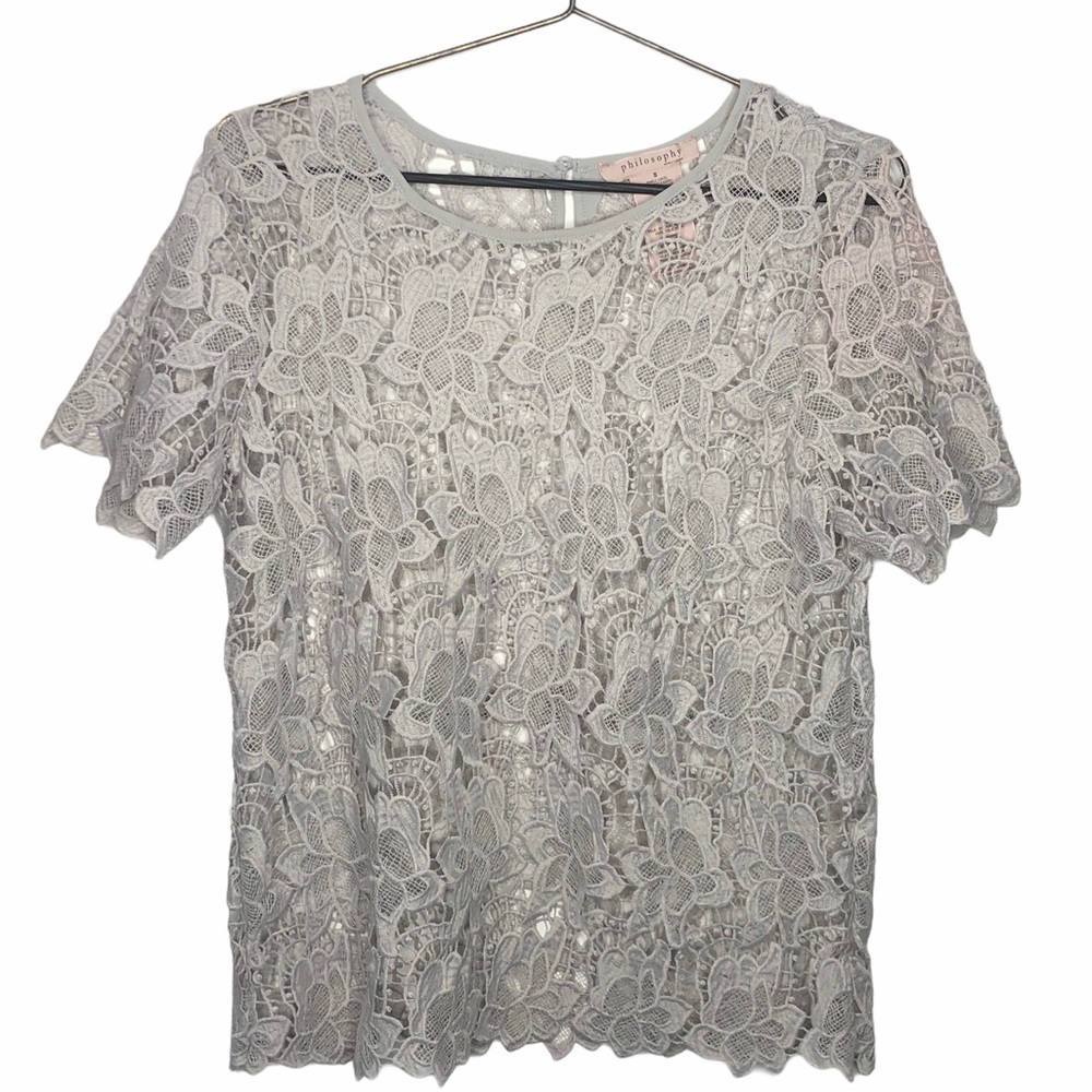 Philosophy Light Grey Floral Crochet Lace Top